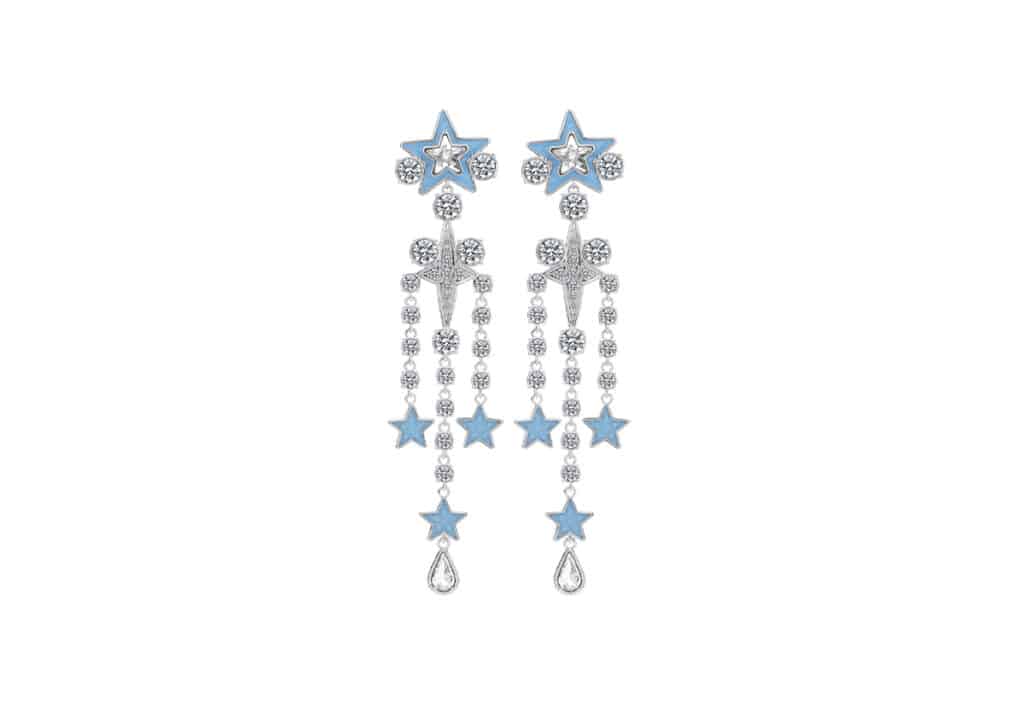 Boucles d'oreilles grandes etoiles émaillage bleu et cristaux zhang zhehan-by on aura tout vu